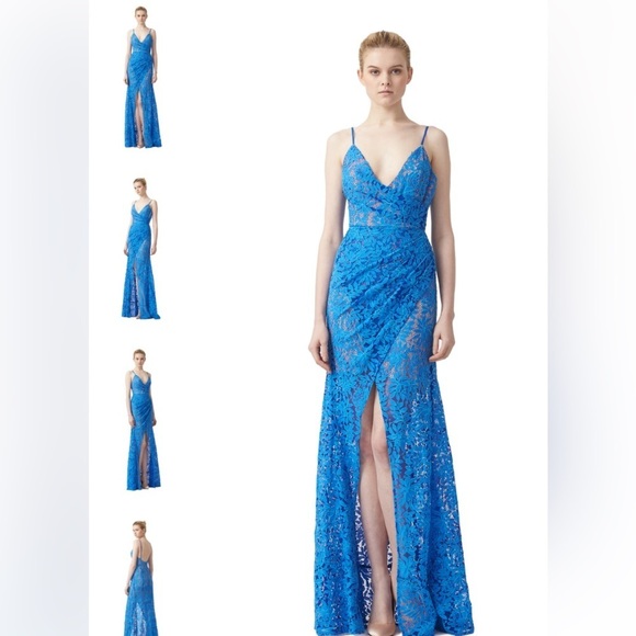 NWT Aijek Lavinia Blue Lace Gown w/ thigh high slit at front Sz US 6-… - Picture 3 of 13